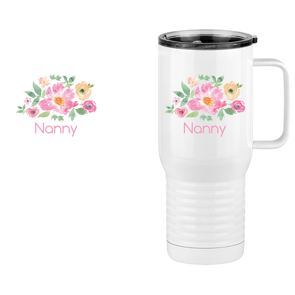 Personalized Flowers Travel Coffee Mug Tumbler with Handle (20 oz) - Nanny - Design View