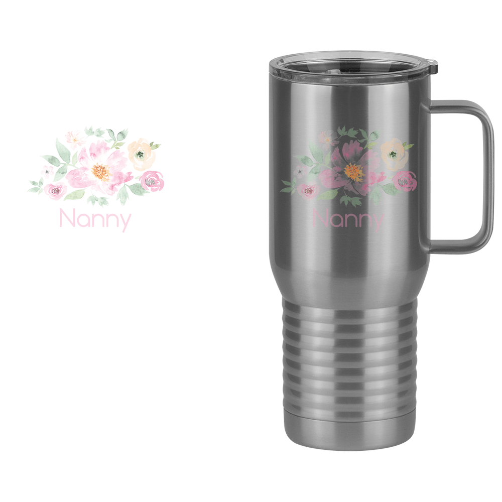 Personalized Flowers Travel Coffee Mug Tumbler with Handle (20 oz) - Nanny - Design View