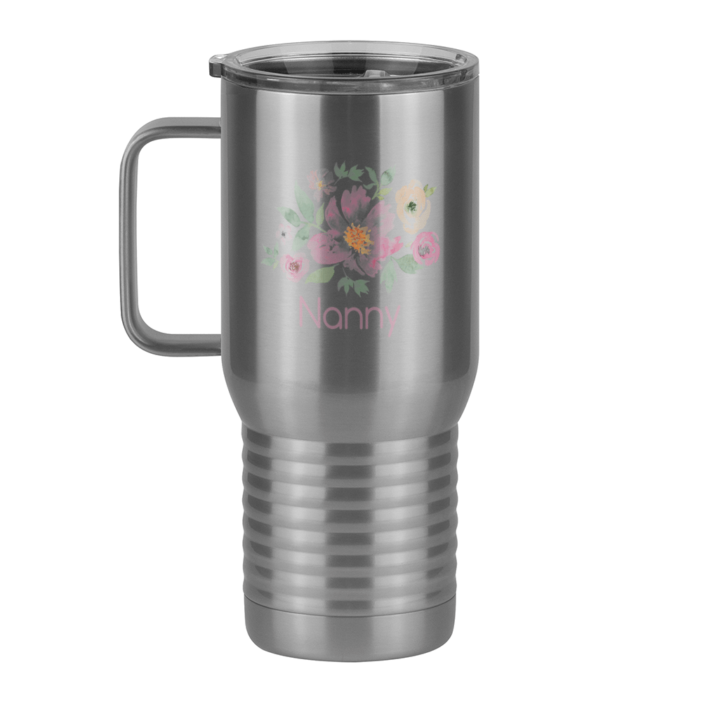 Personalized Flowers Travel Coffee Mug Tumbler with Handle (20 oz) - Nanny - Left View
