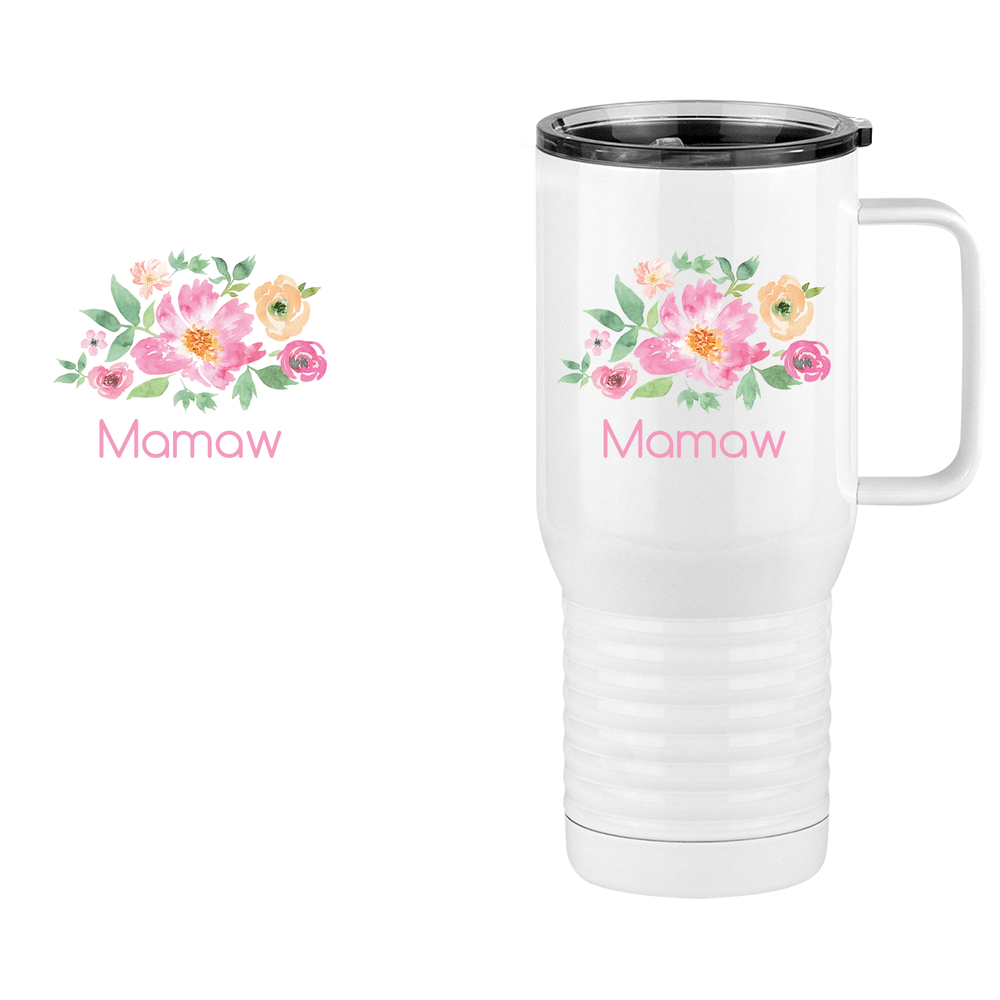 Personalized Flowers Travel Coffee Mug Tumbler with Handle (20 oz) - Mamaw - Design View