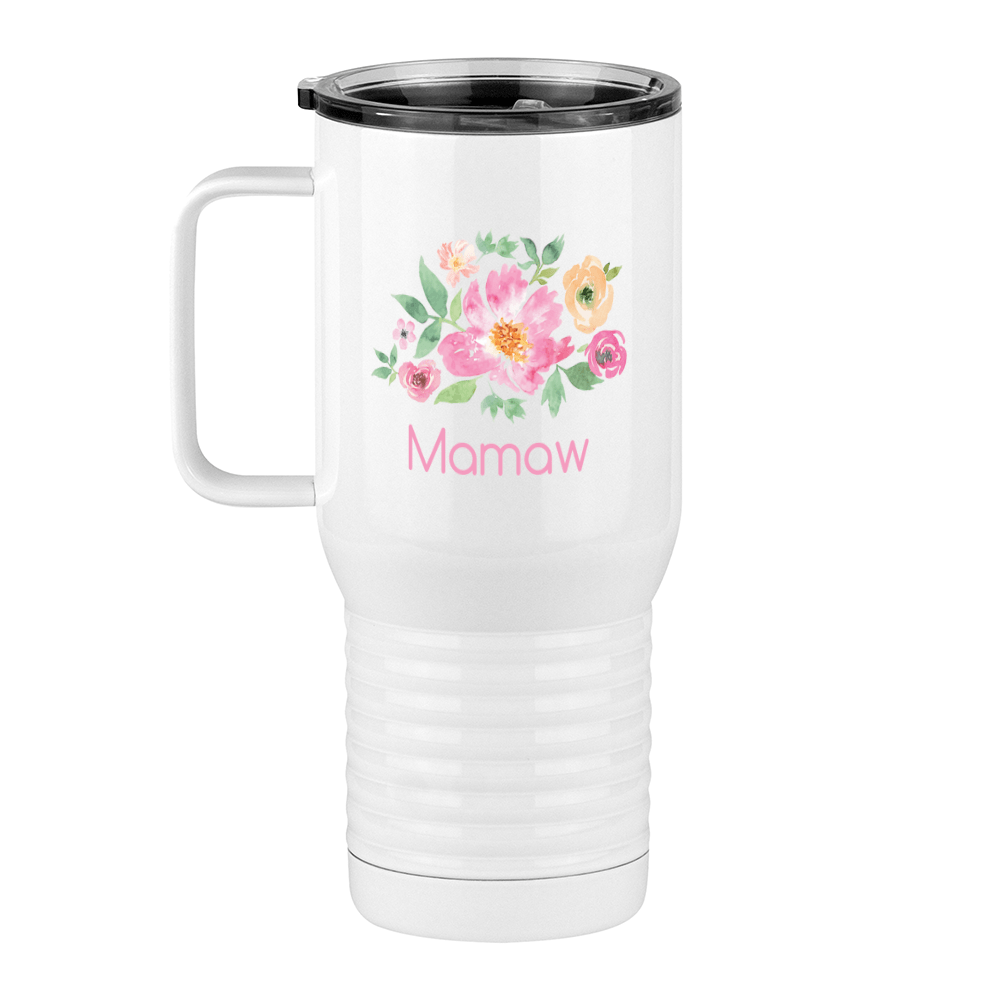 Personalized Flowers Travel Coffee Mug Tumbler with Handle (20 oz) - Mamaw - Left View