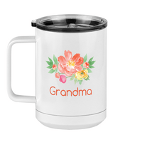 Thumbnail for Personalized Flowers Coffee Mug Tumbler with Handle (15 oz) - Grandma - Left View