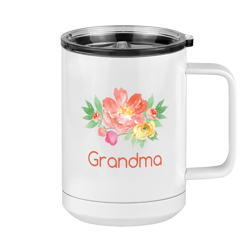 Personalized Flowers Coffee Mug Tumbler with Handle (15 oz) - Grandma - Right View