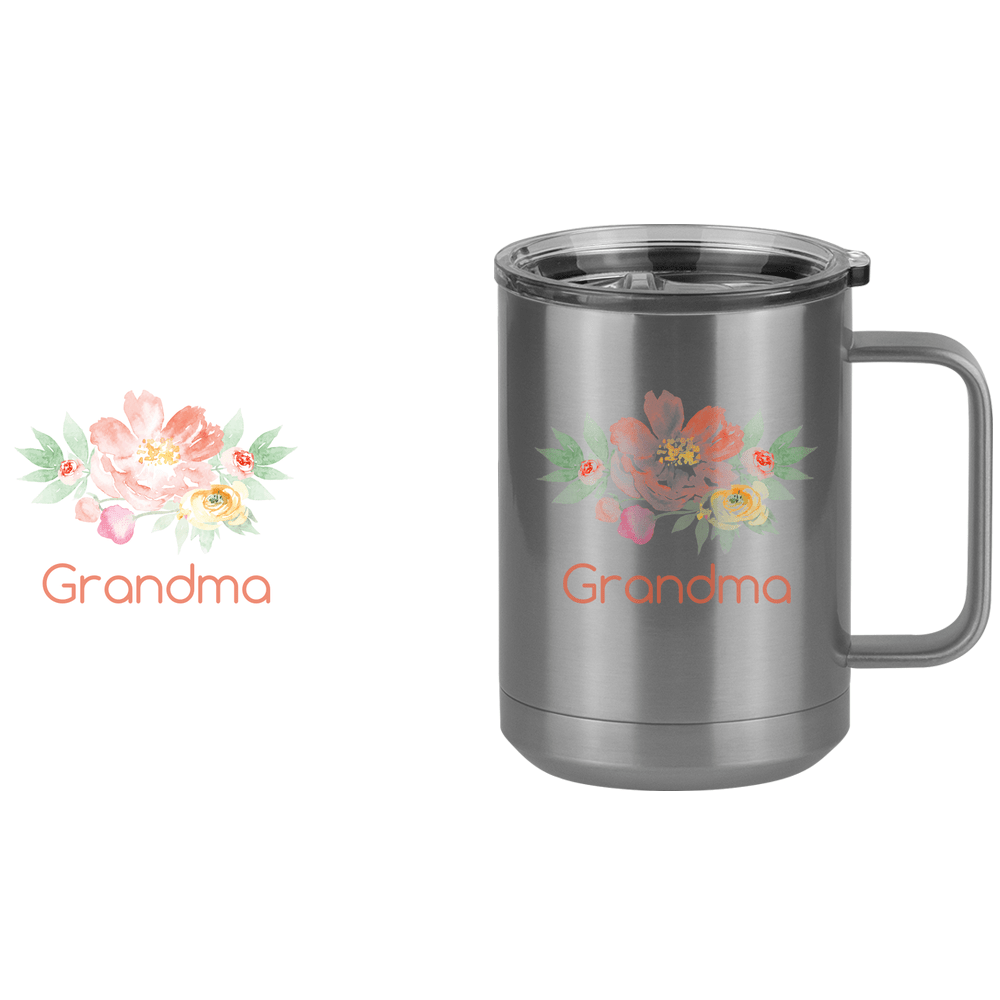 Personalized Flowers Coffee Mug Tumbler with Handle (15 oz) - Grandma - Design View