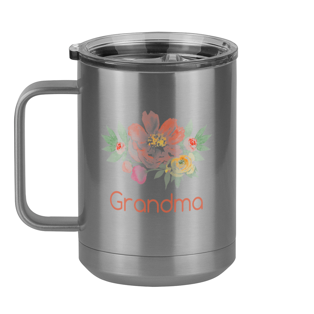 Personalized Flowers Coffee Mug Tumbler with Handle (15 oz) - Grandma - Left View
