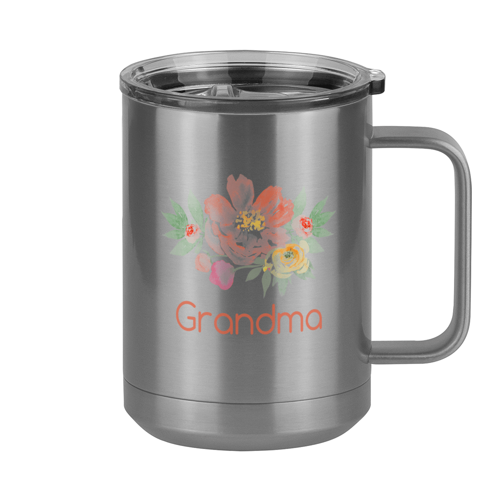 Personalized Flowers Coffee Mug Tumbler with Handle (15 oz) - Grandma - Right View