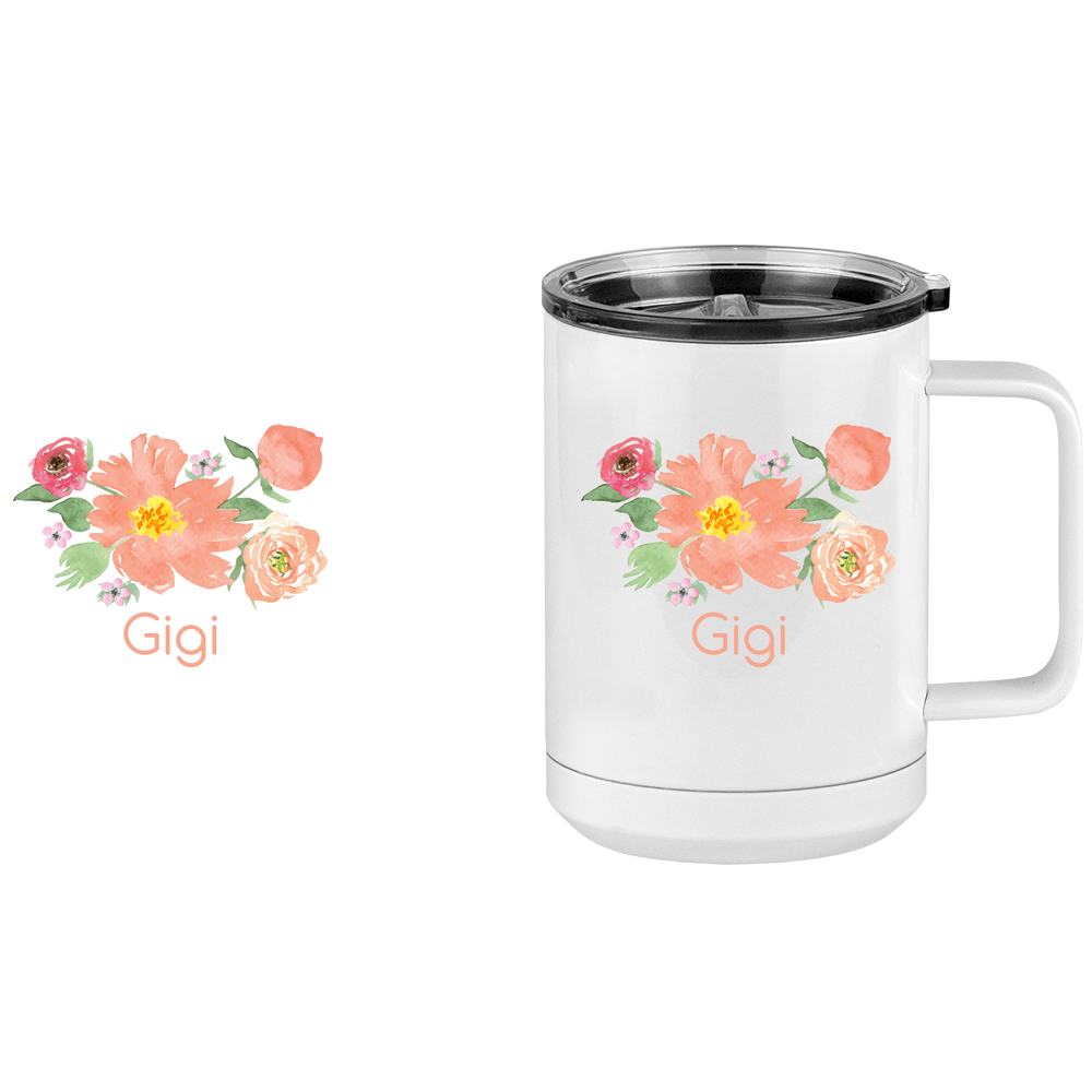 Personalized Flowers Coffee Mug Tumbler with Handle (15 oz) - Gigi - Design View
