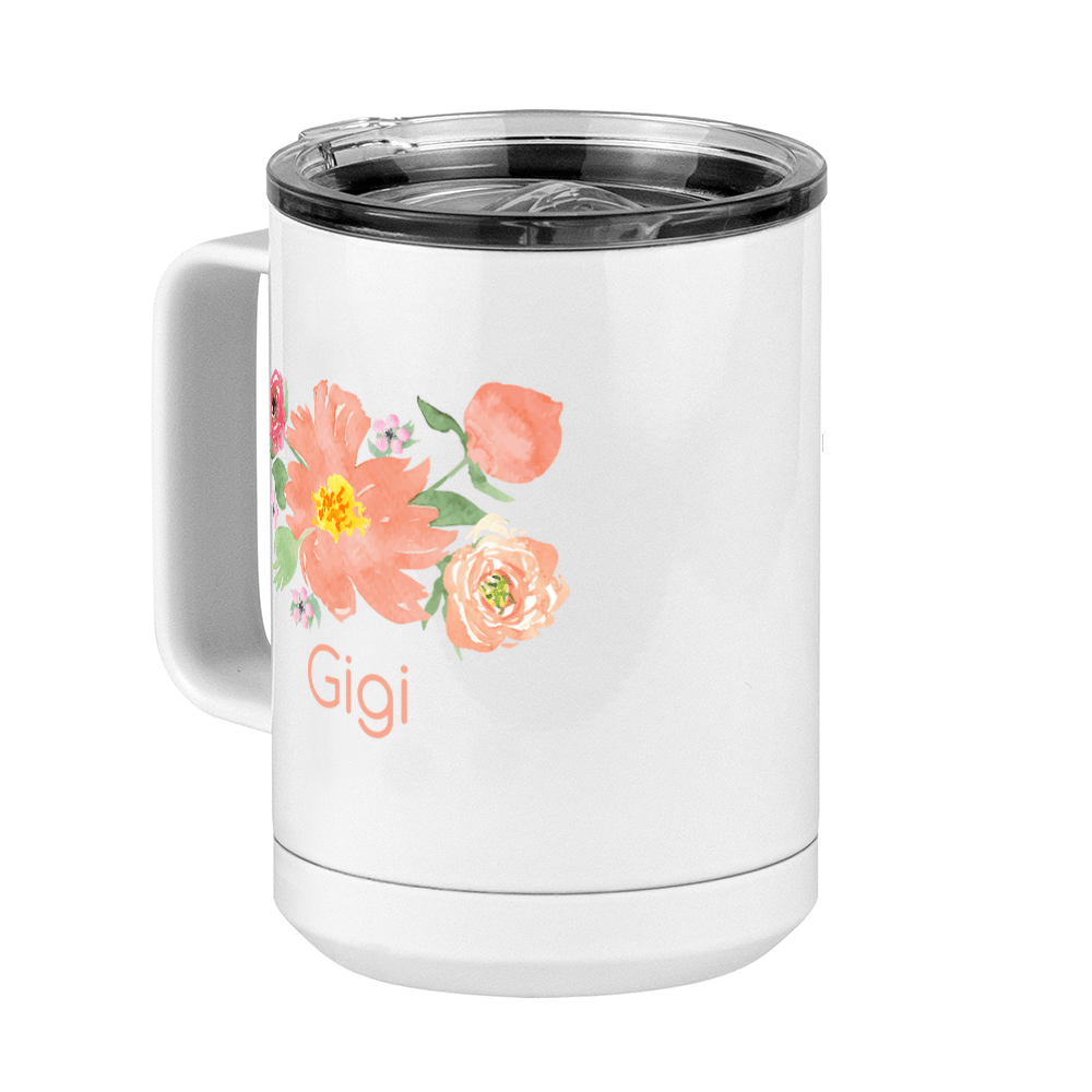 Personalized Flowers Coffee Mug Tumbler with Handle (15 oz) - Gigi - Front Left View