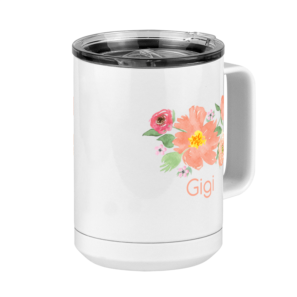 Personalized Flowers Coffee Mug Tumbler with Handle (15 oz) - Gigi - Front Right View