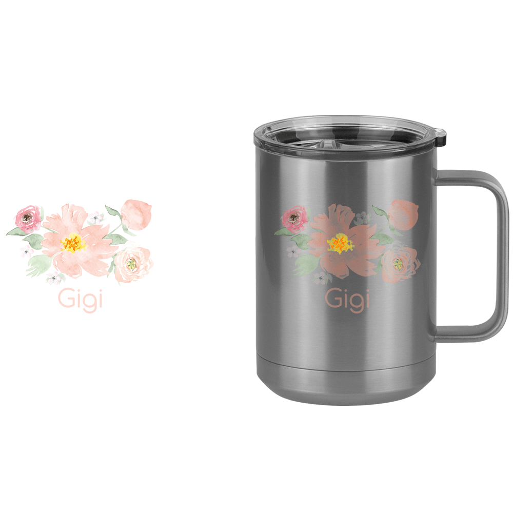 Personalized Flowers Coffee Mug Tumbler with Handle (15 oz) - Gigi - Design View