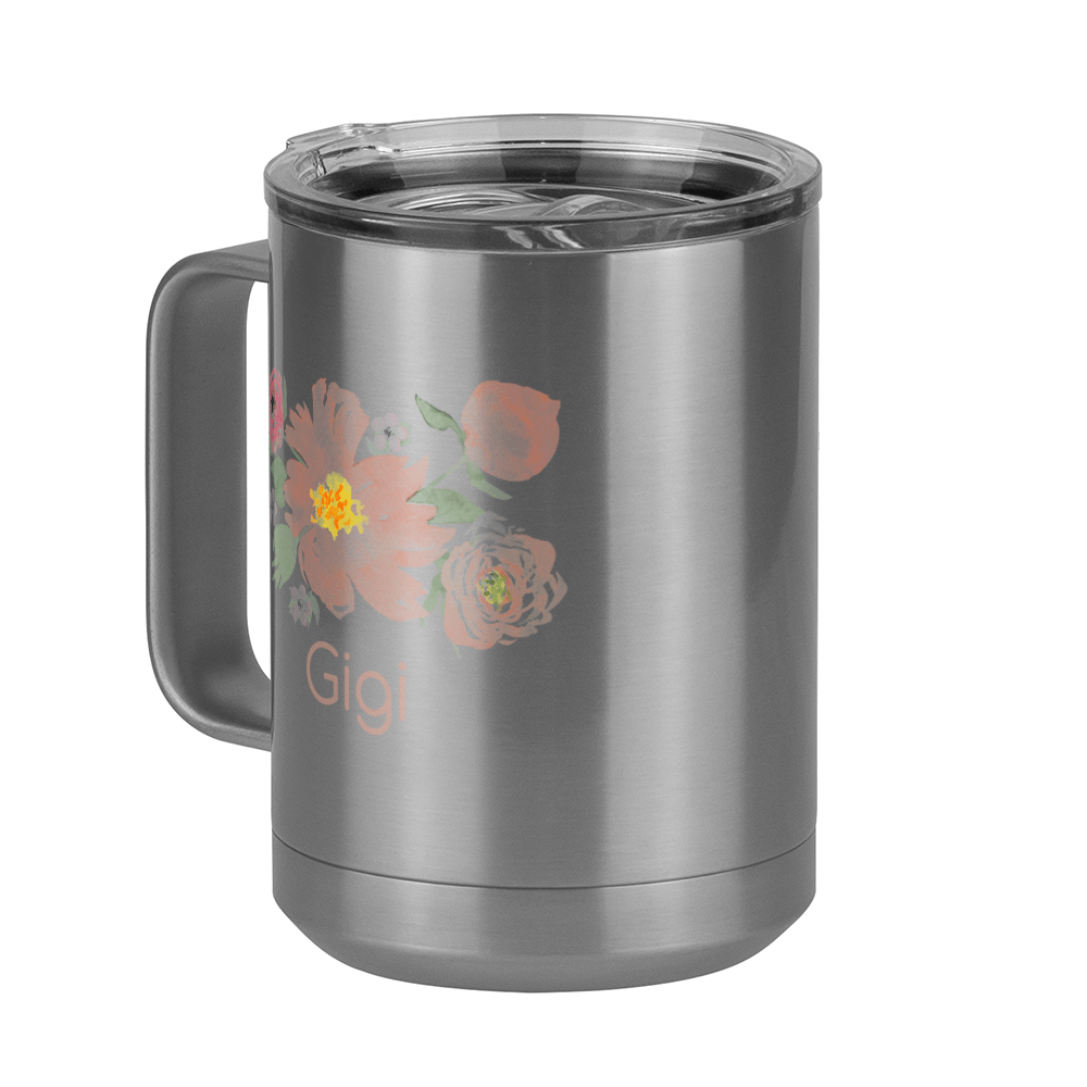 Personalized Flowers Coffee Mug Tumbler with Handle (15 oz) - Gigi - Front Left View