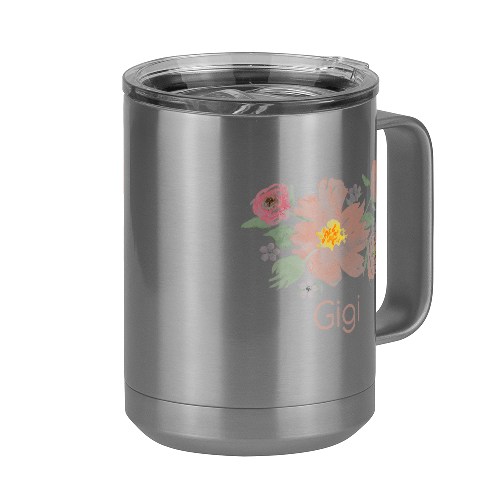 Personalized Flowers Coffee Mug Tumbler with Handle (15 oz) - Gigi - Front Right View