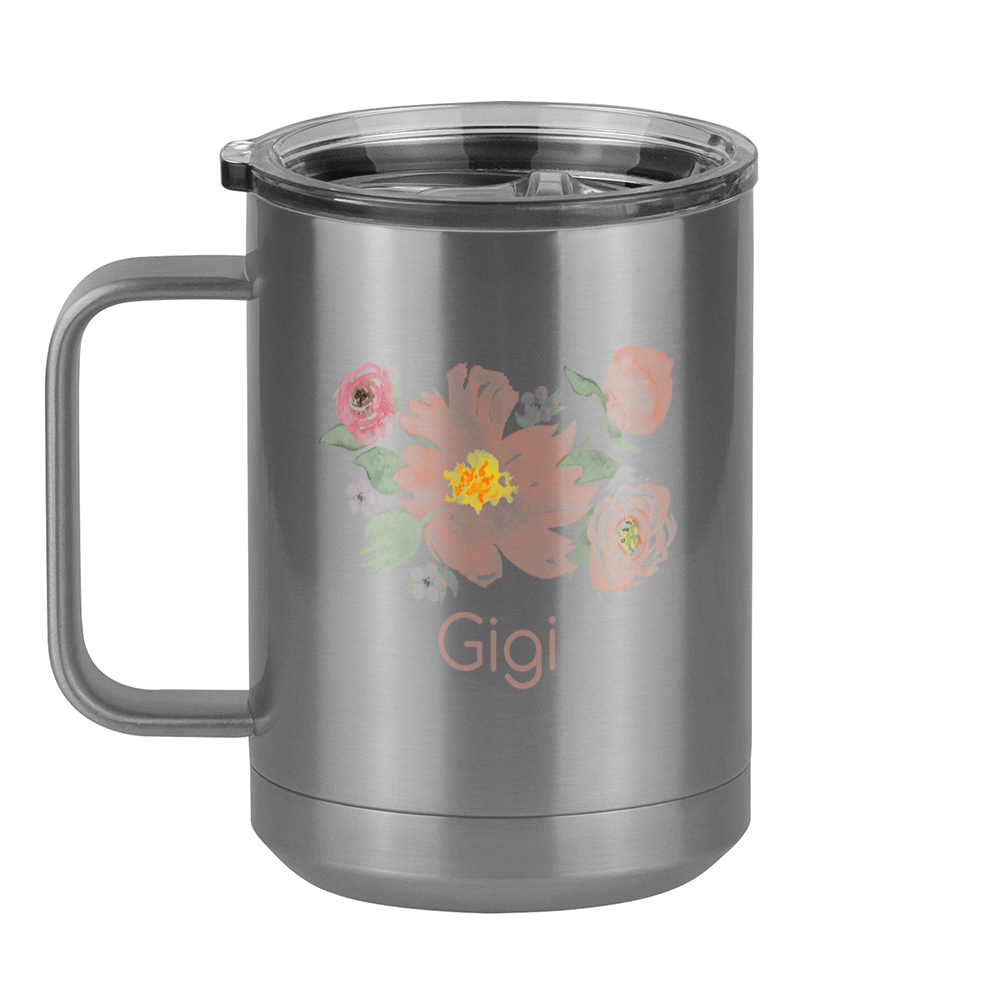 Personalized Flowers Coffee Mug Tumbler with Handle (15 oz) - Gigi - Left View