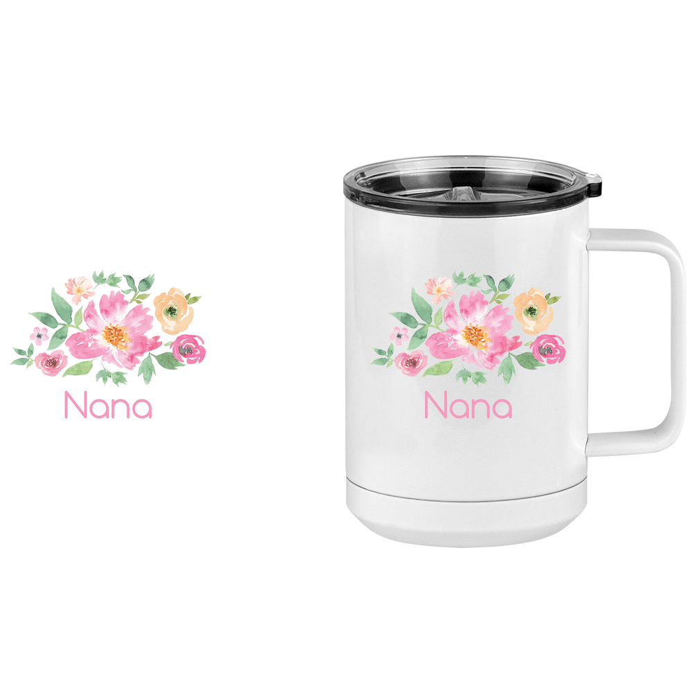 Personalized Flowers Coffee Mug Tumbler with Handle (15 oz) - Nana - Design View