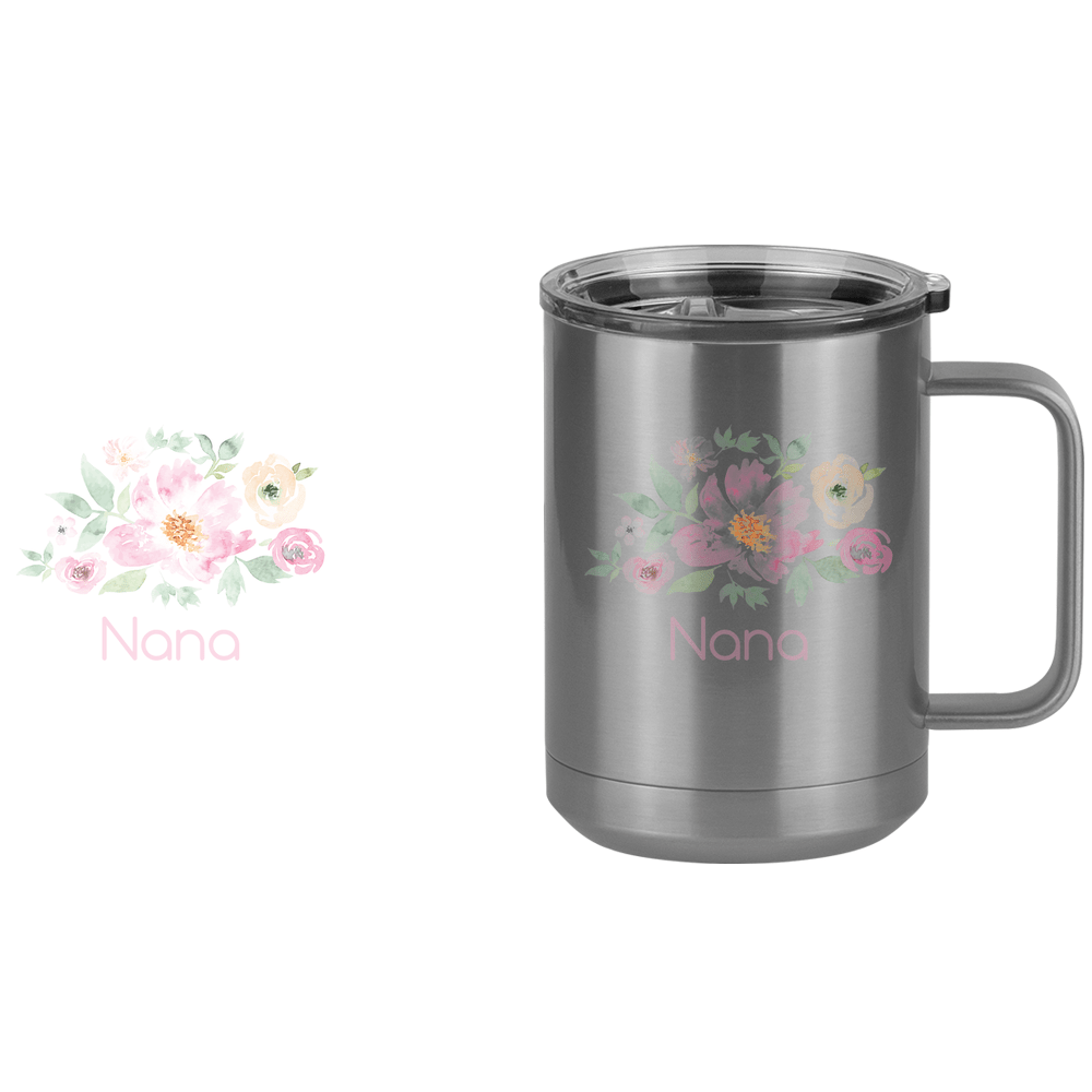 Personalized Flowers Coffee Mug Tumbler with Handle (15 oz) - Nana - Design View