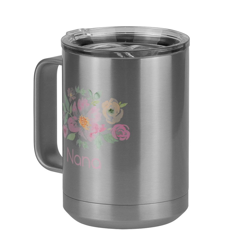 Personalized Flowers Coffee Mug Tumbler with Handle (15 oz) - Nana - Front Left View