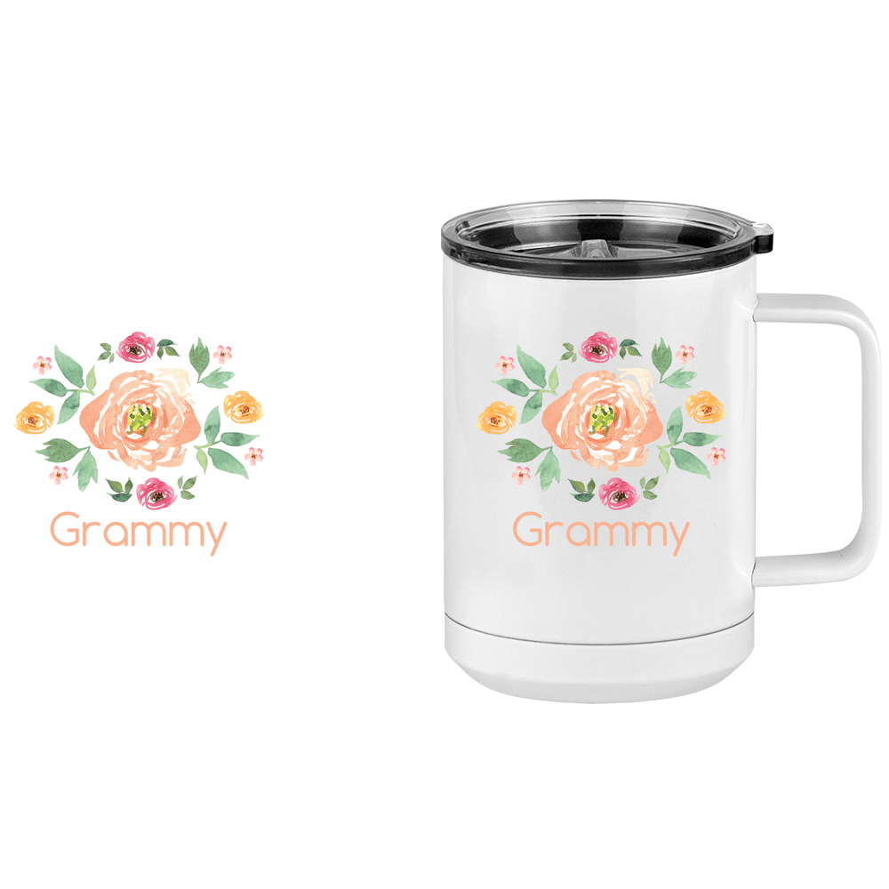 Personalized Flowers Coffee Mug Tumbler with Handle (15 oz) - Grammy - Design View