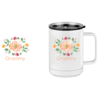 Thumbnail for Personalized Flowers Coffee Mug Tumbler with Handle (15 oz) - Grammy - Design View