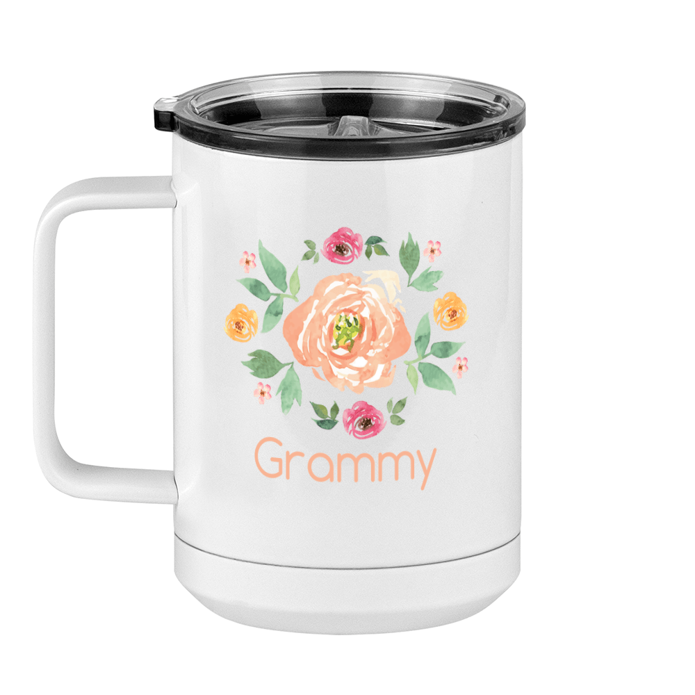 Personalized Flowers Coffee Mug Tumbler with Handle (15 oz) - Grammy - Left View