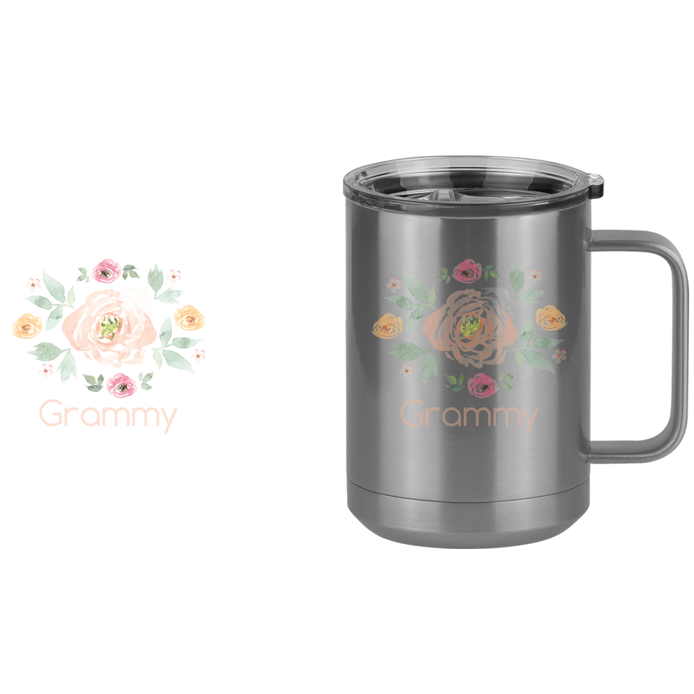 Personalized Flowers Coffee Mug Tumbler with Handle (15 oz) - Grammy - Design View
