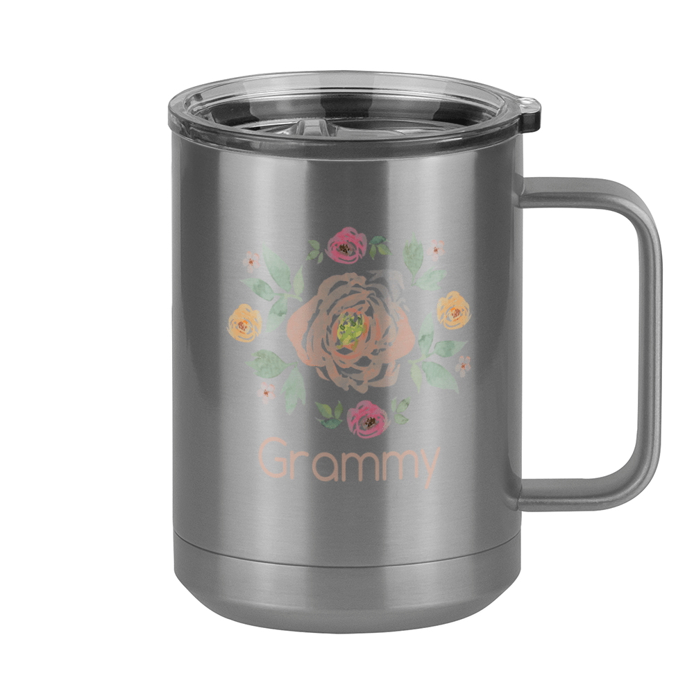 Personalized Flowers Coffee Mug Tumbler with Handle (15 oz) - Grammy - Right View