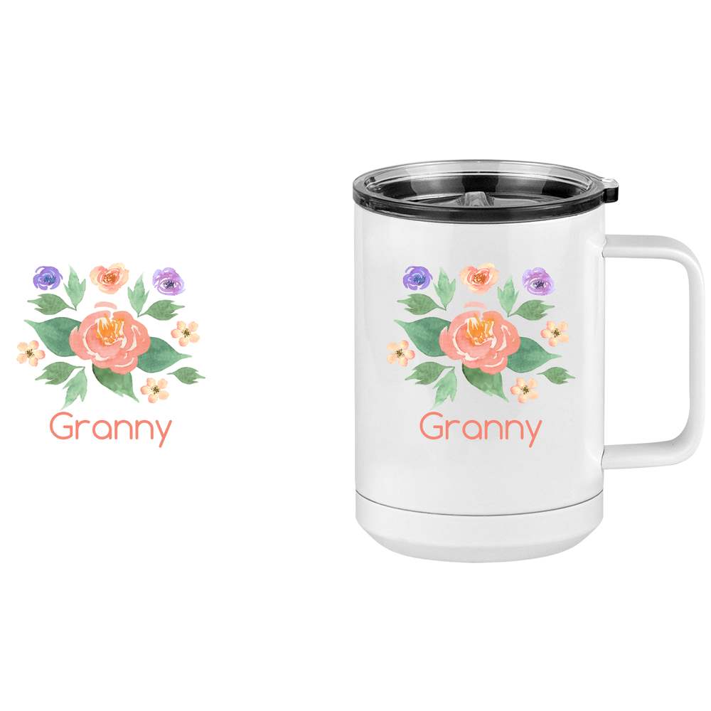 Personalized Flowers Coffee Mug Tumbler with Handle (15 oz) - Granny - Design View