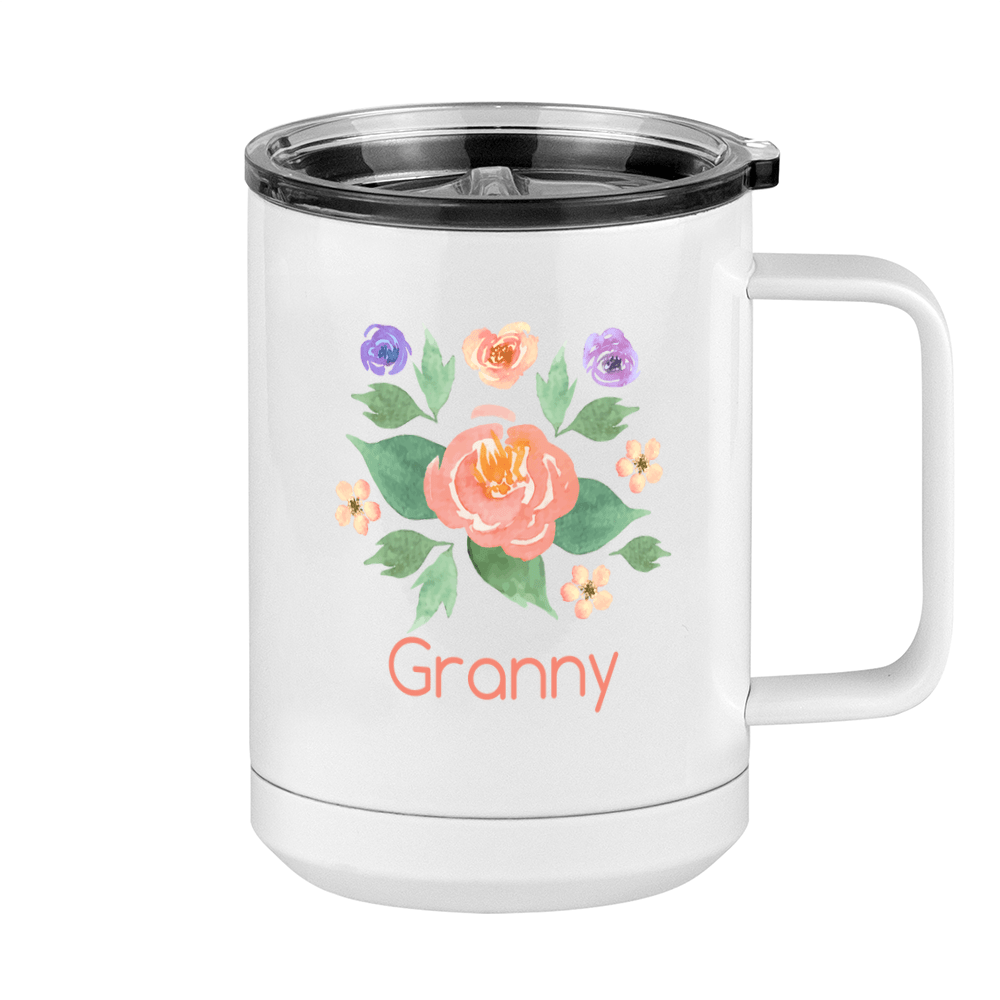 Personalized Flowers Coffee Mug Tumbler with Handle (15 oz) - Granny - Right View