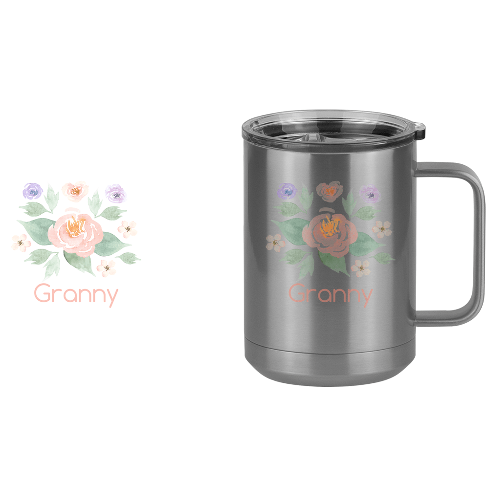 Personalized Flowers Coffee Mug Tumbler with Handle (15 oz) - Granny - Design View