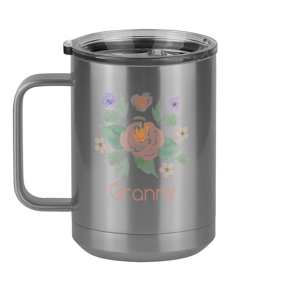 Personalized Flowers Coffee Mug Tumbler with Handle (15 oz) - Granny - Left View