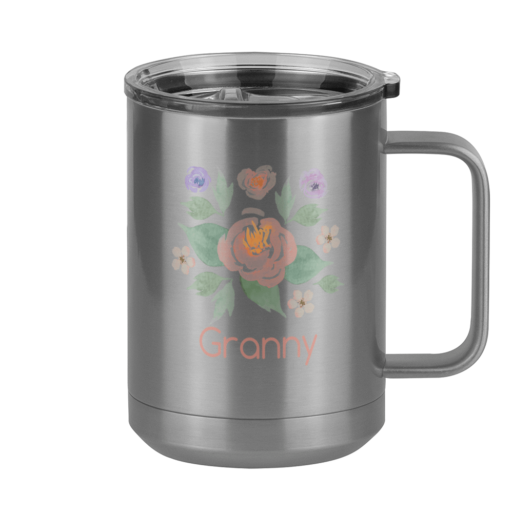 Personalized Flowers Coffee Mug Tumbler with Handle (15 oz) - Granny - Right View