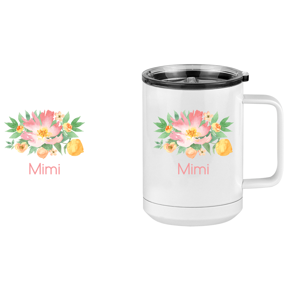 Personalized Flowers Coffee Mug Tumbler with Handle (15 oz) - Mimi - Design View