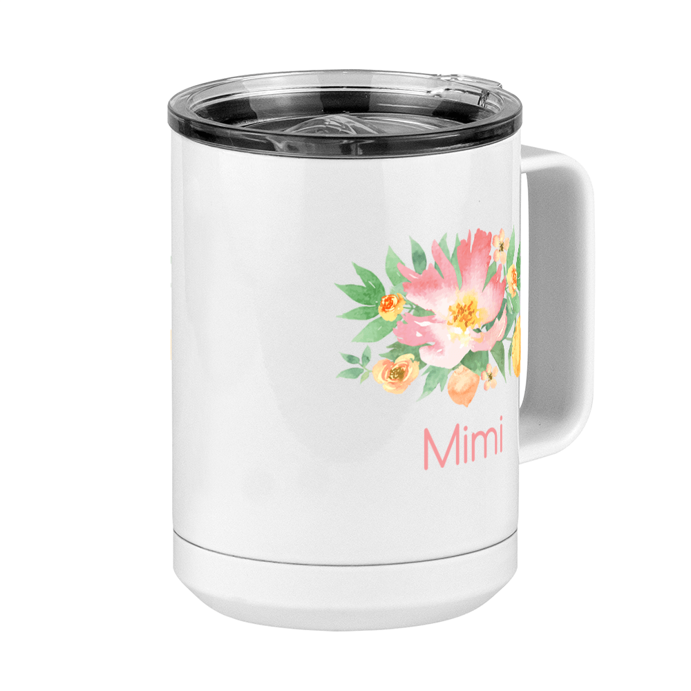 Personalized Flowers Coffee Mug Tumbler with Handle (15 oz) - Mimi - Front Right View