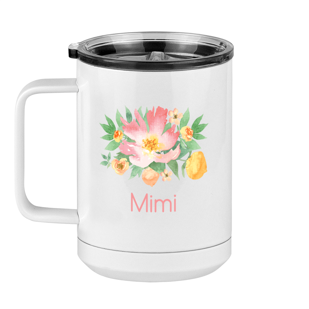 Personalized Flowers Coffee Mug Tumbler with Handle (15 oz) - Mimi - Left View