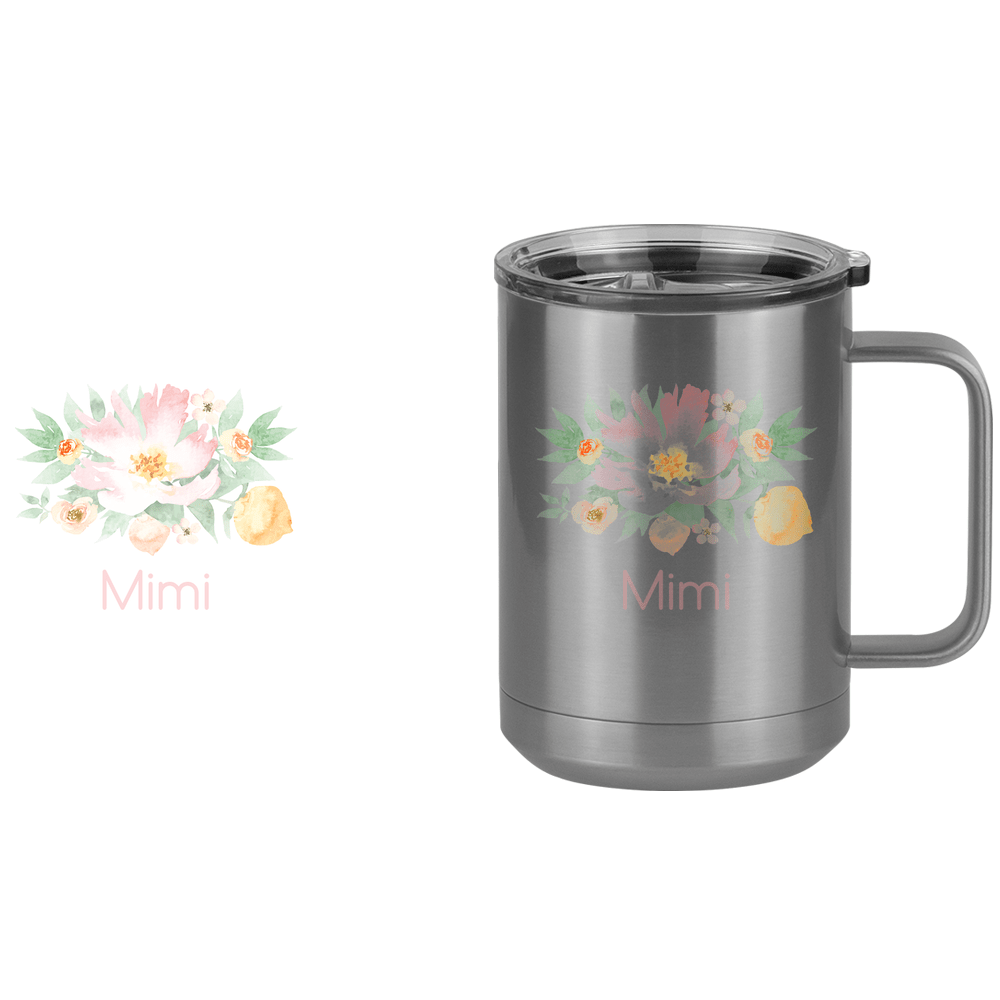 Personalized Flowers Coffee Mug Tumbler with Handle (15 oz) - Mimi - Design View