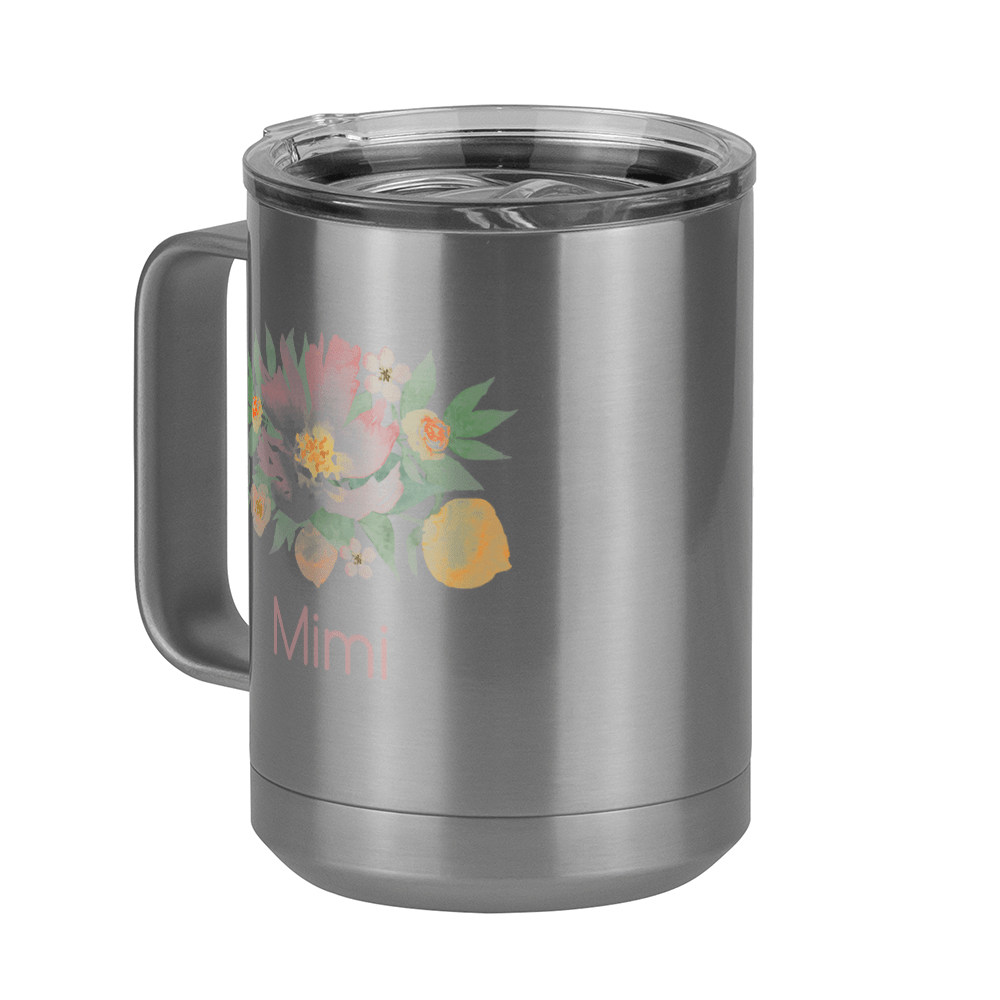 Personalized Flowers Coffee Mug Tumbler with Handle (15 oz) - Mimi - Front Left View