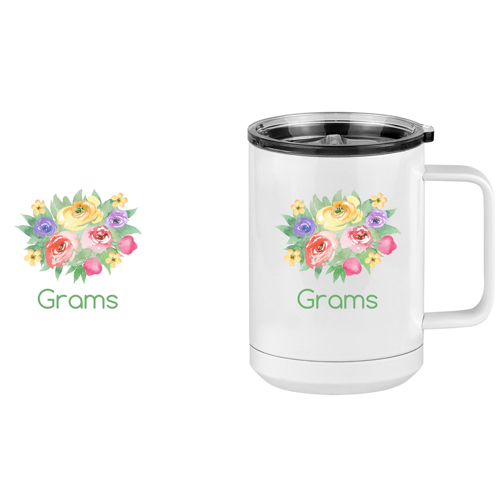 Personalized Flowers Coffee Mug Tumbler with Handle (15 oz) - Grams - Design View