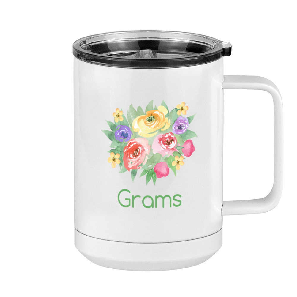 Personalized Flowers Coffee Mug Tumbler with Handle (15 oz) - Grams - Right View