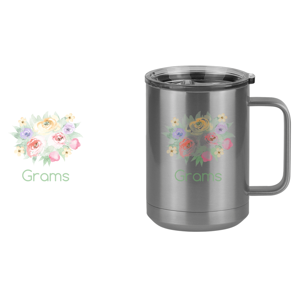 Personalized Flowers Coffee Mug Tumbler with Handle (15 oz) - Grams - Design View