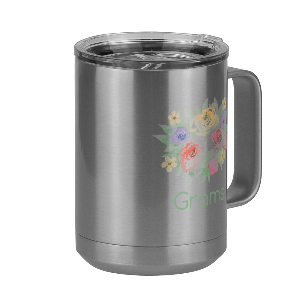 Personalized Flowers Coffee Mug Tumbler with Handle (15 oz) - Grams - Front Right View