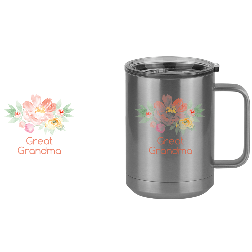 Personalized Flowers Coffee Mug Tumbler with Handle (15 oz) - Great Grandma - Design View
