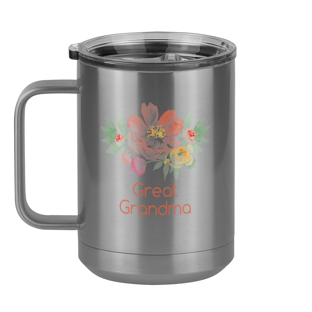 Personalized Flowers Coffee Mug Tumbler with Handle (15 oz) - Great Grandma - Left View