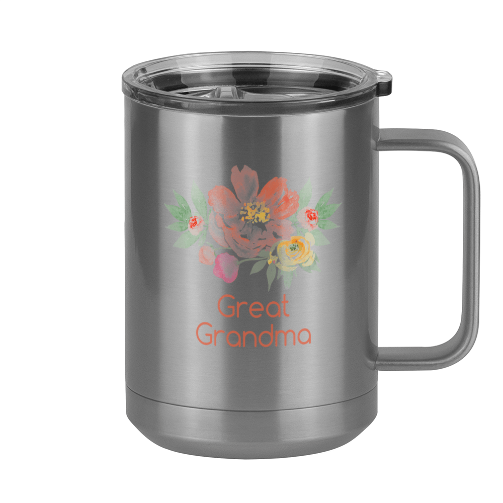 Personalized Flowers Coffee Mug Tumbler with Handle (15 oz) - Great Grandma - Right View