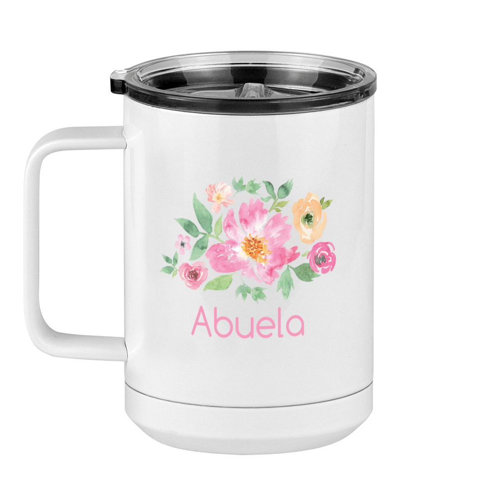 Personalized Flowers Coffee Mug Tumbler with Handle (15 oz) - Abuela - Left View