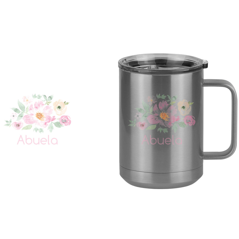 Personalized Flowers Coffee Mug Tumbler with Handle (15 oz) - Abuela - Design View
