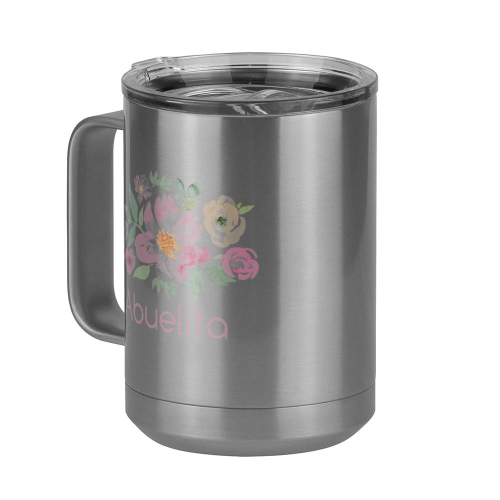 Personalized Flowers Coffee Mug Tumbler with Handle (15 oz) - Abuelita - Front Left View