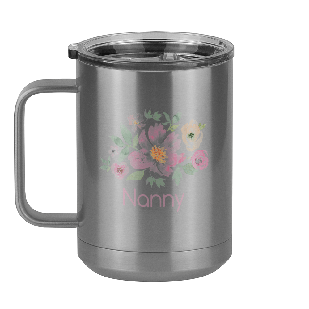 Personalized Flowers Coffee Mug Tumbler with Handle (15 oz) - Nanny - Left View