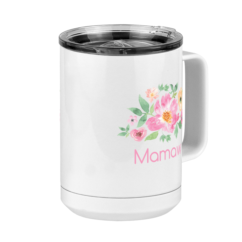 Personalized Flowers Coffee Mug Tumbler with Handle (15 oz) - Mamaw - Front Right View