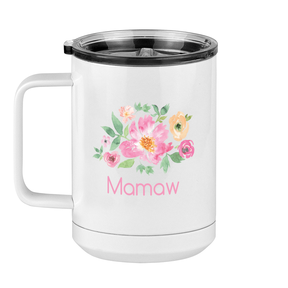 Personalized Flowers Coffee Mug Tumbler with Handle (15 oz) - Mamaw - Left View