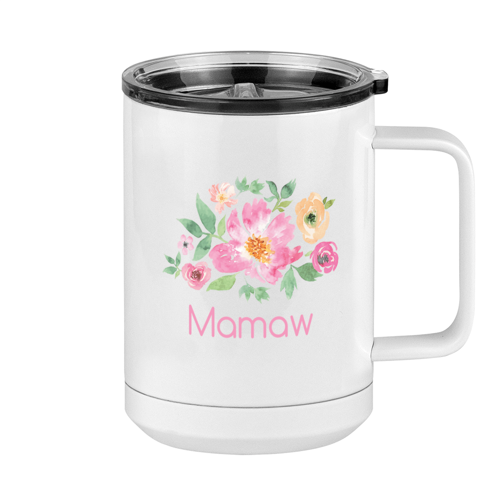 Personalized Flowers Coffee Mug Tumbler with Handle (15 oz) - Mamaw - Right View