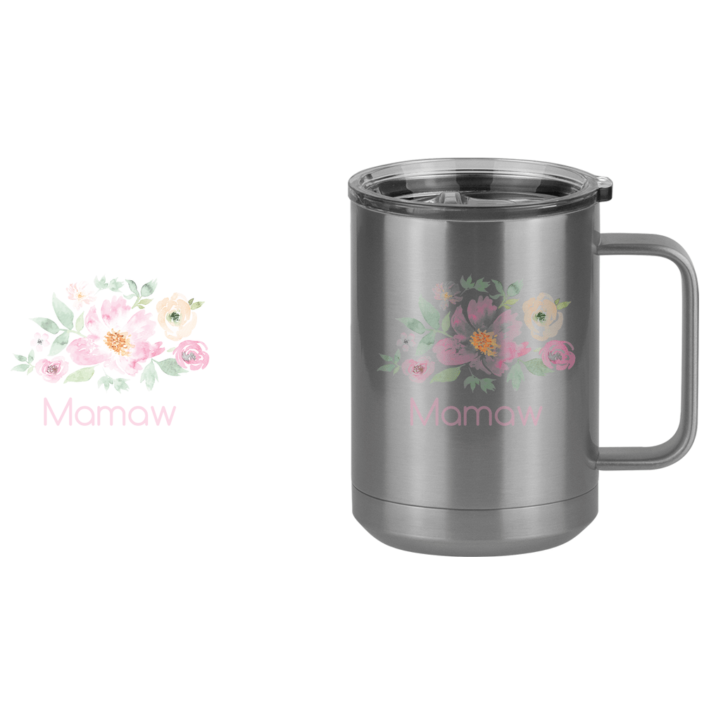 Personalized Flowers Coffee Mug Tumbler with Handle (15 oz) - Mamaw - Design View